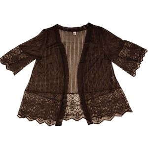 Aileron Women Lace Cardigan Tops Lady Summer Sheer Coat Black M